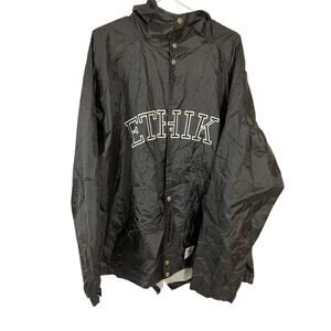 ETHIK Windbreaker Jacket Lightweight Hooded Snap Front Black Mens Size XL